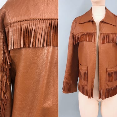 1950s J Bar T Leather Fringe Jacket, Vintage Western Wear, Kids Vintage Clothing, Size Womens' XS by Mo