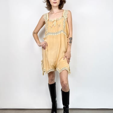 1920s Peach Orchards Embroidered Silk Step-in