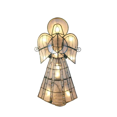 Vintage Christmas Tree Angel / Illuminated Gold Tone and Clear Glass Holiday Tree Topper / 1990s Christmas Decor 