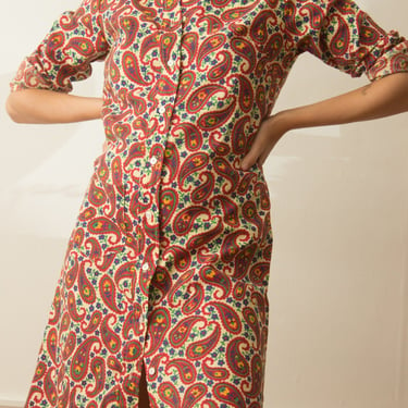 1960s Paisley Cotton Shirt Dress 
