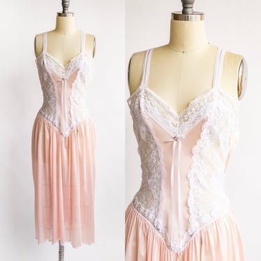 1980s Nightgown Sheer Lace Long Slip Lingerie Dress DVF 