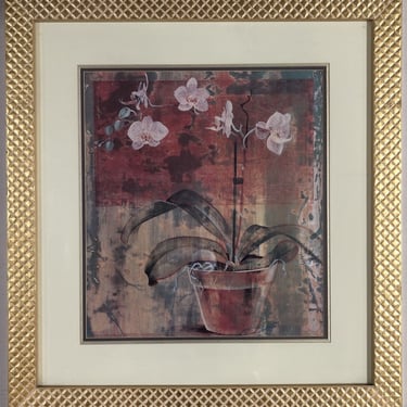 Abstract Orchid in Vase Still-life Giclée Print in Gold Frame 