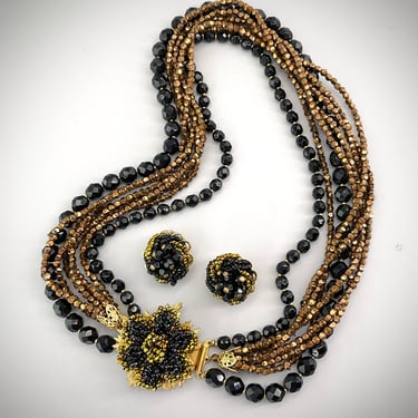 Original by Robert Seed Bead Set Necklace & Earrings Bronze Gold 