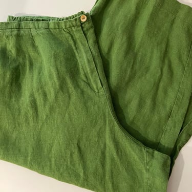 Avocado Green High Rise 100% Linen Cropped Ankle Capri Pants Summer Size XL 