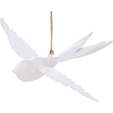 STH White Enamel Metal Flying Bird Ornament