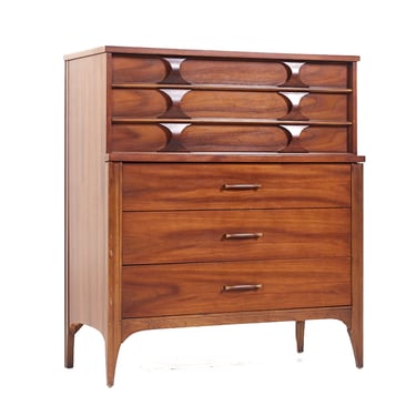 Kent Coffey Perspecta Mid Century Walnut and Rosewood Highboy Dresser - mcm 