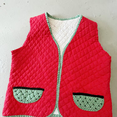 1970s Quilted Vest Sleeveless Calico M 