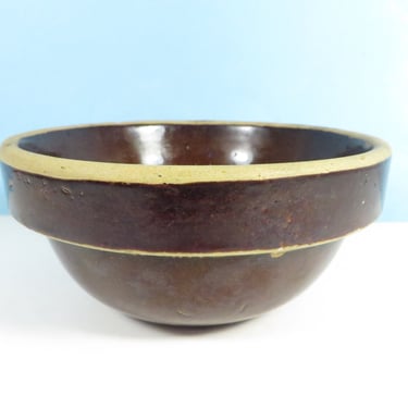 Vintage Dark Brown Crock Stoneware Mixing Bowl - 1 Pint Brown Crock Mixing Bowl 