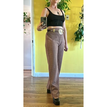 1970s Wide Legged Gingham Pants 70s Party High Waisted 