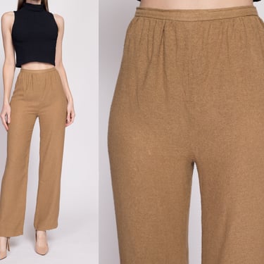 70s 80s Anne Klein Woven Trousers Small, 26" | Vintage High Waisted Brown Straight Leg Pants 