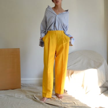 yellow linen pleated taper trouser / 30w 