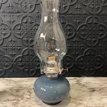 Blue Hobnail Oil Lamp