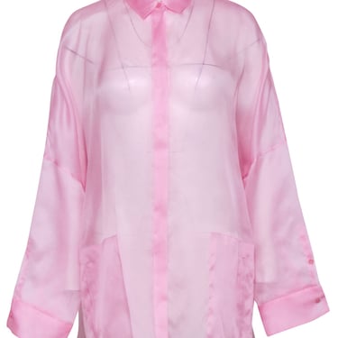 Lapointe - Pink Silk Sheer Button-Up Oversized Blouse Sz S