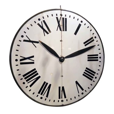 Large Enamel Steel Clock Face with Wooden Hands