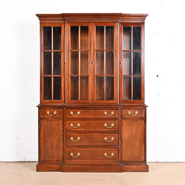 Councill Craftsmen Georgian Carved Mahogany Breakfront Bookcase Cabinet