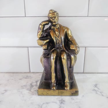 Vintage Abraham Lincoln Cast Metal Figurine Statue Bookend Library Home Décor 