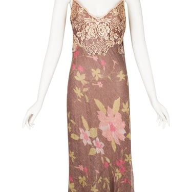 La Perla 2000s Vintage Lace & Floral Lurex Knit Slip Dress Sz S M 