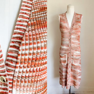 Vintage 1970s Space Dye Sweater Dress / Long Line Vest Dress // S 