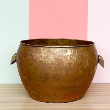 Large Brass Cachepot with Shell Handles