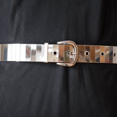 silver metal belt | 70s 80s vintage shiny metallic mirror finish statement belt 