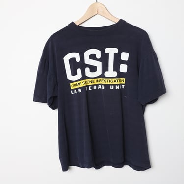 vintage 1990s y2k LAS VEGAS blue & white boxy oversize CSI t-shirt top -- size large 