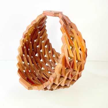 Mid Century Modern Geometric Wooden Block Art Basket Fruit Basket Plant Holder