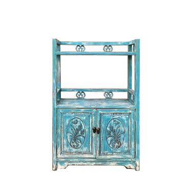Chinese Distressed Pastel Blue Open Top Display Cabinet Side Table cs7505E 