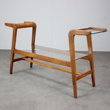 Mid Century Wooden Plant Stand with Glass Shelf, Manufacturer - ULUV, 1960s Czech Design 