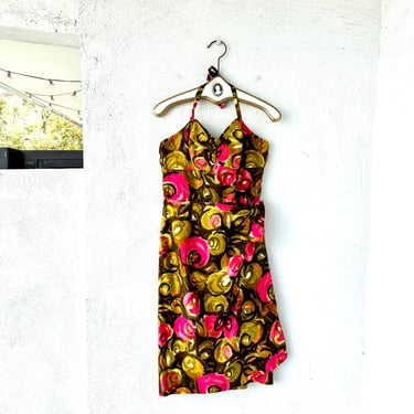 Vintage 50s Hawaiian Sarong Wiggle Dress 1950s Hawaii Wrap Pin-up Dress 