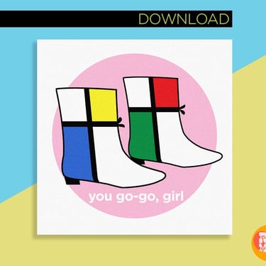 You Go-Go Girl 60s Mondrian Boots Graphic PRINTABLE Wall Art 8x8 inches by RetMod 