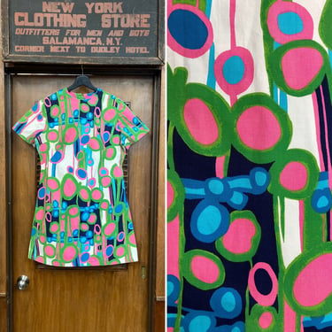 Vintage 1960’s Mod Cotton Glam Mini Dress Modernist Go Go, Vintage Mini Dress, Go Go Dress, 1960’s, Cotton, Colorful, Modernist, Shift Dress 
