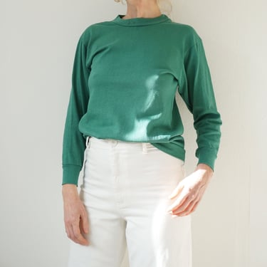 Vintage Kelly Green Cotton Thermal | Green Crew Neck Long Sleeve Shirt | Perfect Layer Top 