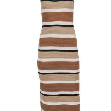 St. John - Beige, Ivory, &amp; Black Striped Knit Maxi Dress Sz P