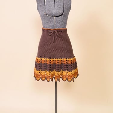 Brown, Orange, and Yellow Crochet Tie Waist Skirt