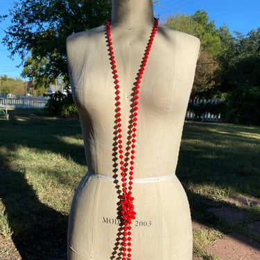 1920s necklace, flapper style, red czech glass beads, antique jewelry, Art Deco, beaded necklace, vintage jewelry 