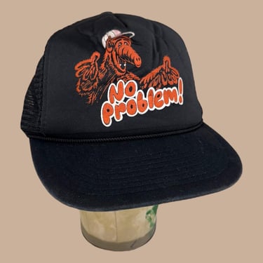 Vintage Alf Trucker Hat Retro 1980s No Problem! + Mohr's + Alien Life Form + Mesh + Adjustable + Black + Orange + One Size Fits All + Unisex 