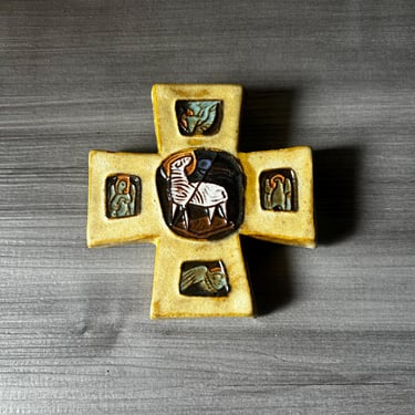Vintage 1960s Belgium Stoneware Small Cross, Mid Century Crucifix, Vintage Modern wall hanging Small Crucifix 