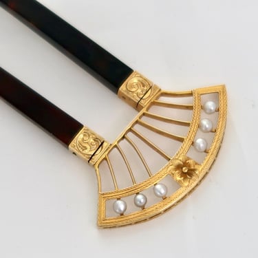 Wordley, Allsopp & Bliss Art Deco 14K Gold Pearl Hair Comb - Norma Shearer Estate 