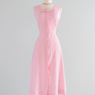 Elegant 1950's Pink Gingham Cotton Riviera Dress by Joyce Lane / Sz M