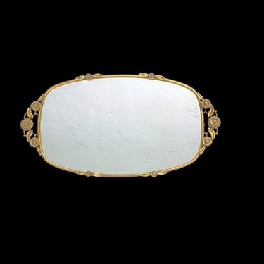 Vintage 1970s / 1980s Gilt Metal MATSON Mirrored Vanity Tray with Floral Design 19 3/8