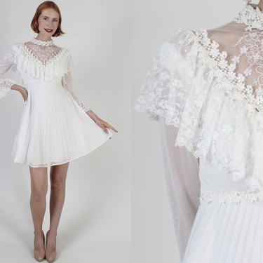 vintage 60s wedding dress white lace mod mid century short