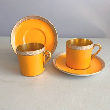 Vintage Crown Devon Fieldings Orange and Gold Lustre Demitasse Cup and Saucer 