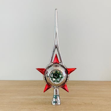 Vintage Silver and Red Christmas Tree Topper 