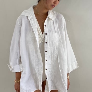 90s linen blouse / vintage white linen pintuck oversized tunic blouse | Extra Large 1X 