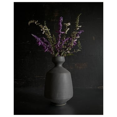 SHIPS NOW- Angular Stoneware Vase Glazed in Slate Matte Black by Sara Paloma Pottery. 