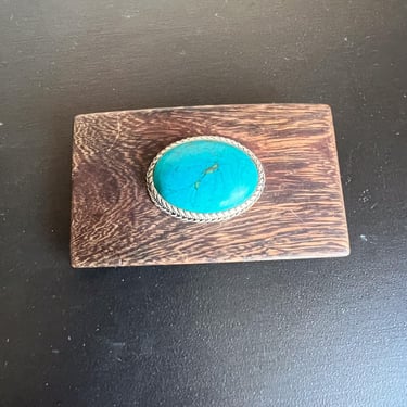 1970s Hip Belt Buckle Turquoise on Ebony 