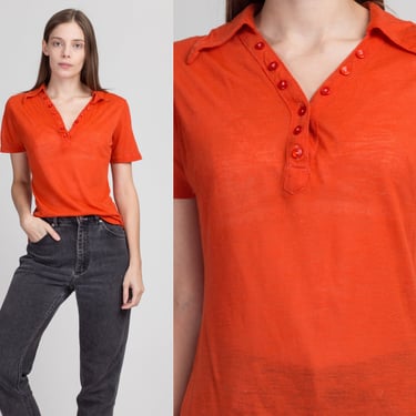 70s Orange Threadbare Polo Shirt - Small to Medium | Vintage Collared Short Sleeve Top 