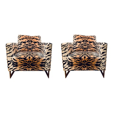 Modern Tiger Print Hollyn Accent Chairs Pair