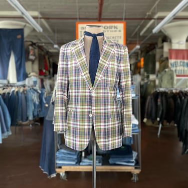 Size 41R Vintage 1980s Brooks Brothers Madras Cotton Plaid Sport Coat 2293 