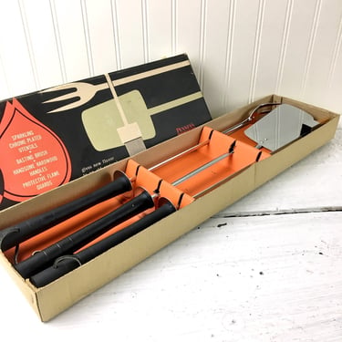 Mid century Penney's barbecue utensils in box - retro bbq tools 